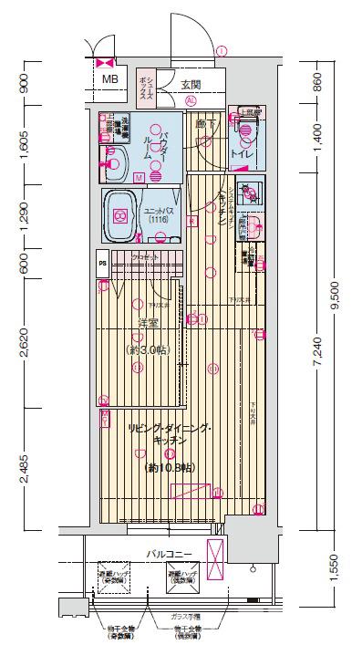 ソルテラスKYOTO西大路 瑠の間取り