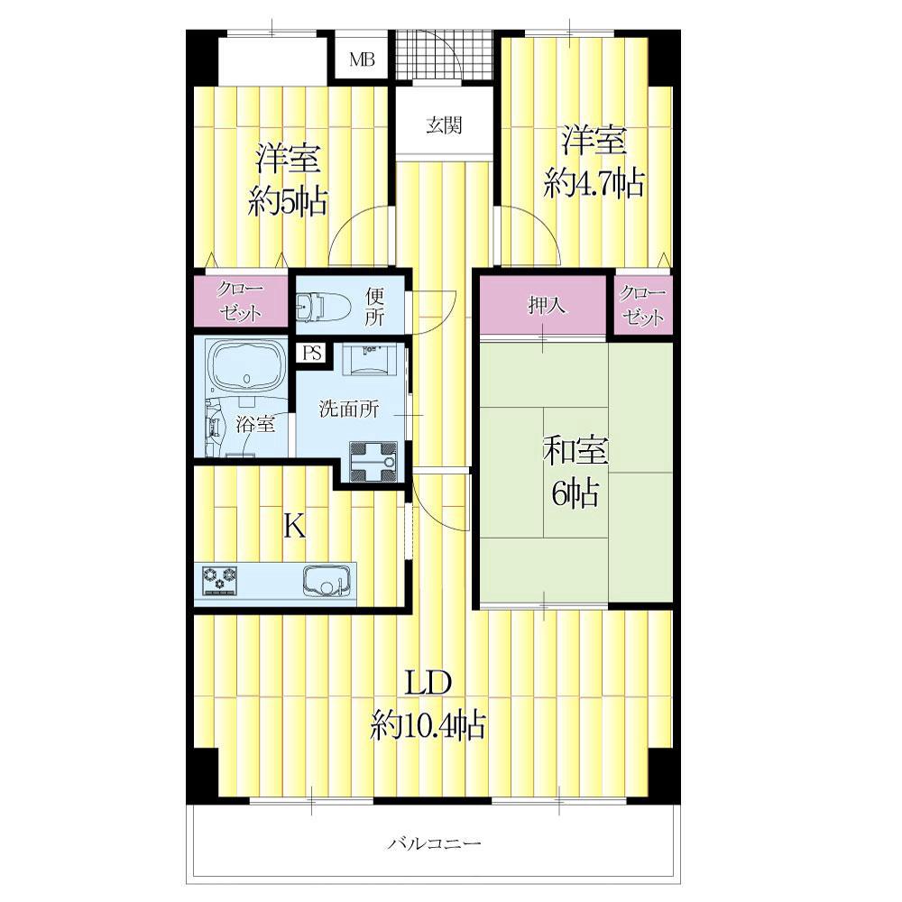 佐井寺南が丘の完工年月(1997年11月)築の賃貸マンションの間取り