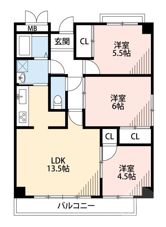 樫切山の完工年月(1993年11月)築の賃貸マンションの間取り
