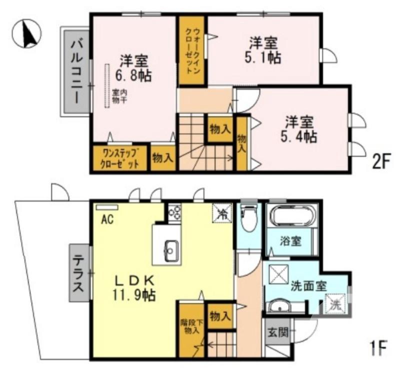 大美野の完工年月(2014年2月)築の賃貸一戸建ての間取り