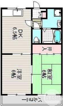 百舌鳥赤畑町の完工年月(1990年3月)築の賃貸マンションの間取り