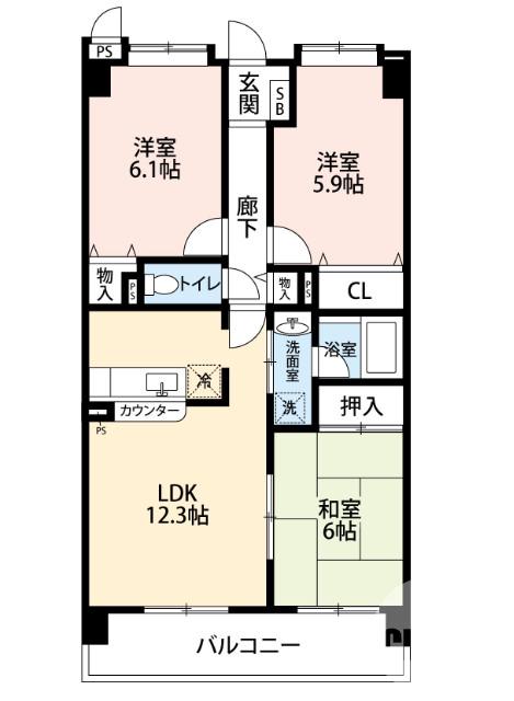 長曽根町の完工年月(2002年1月)築の賃貸マンションの間取り