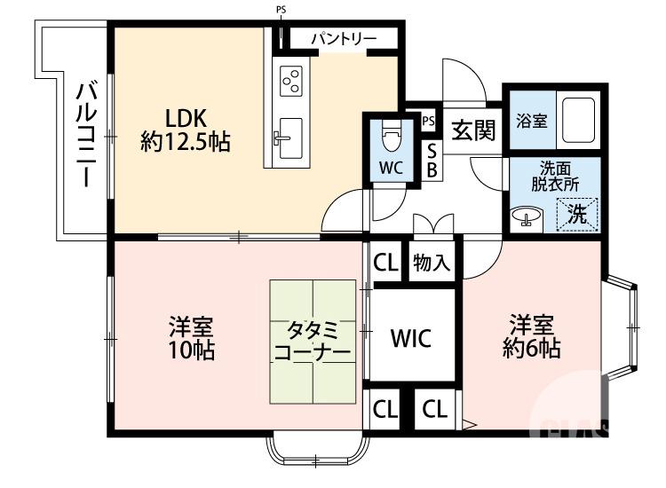 五条通の完工年月(1989年6月)築の賃貸マンションの間取り