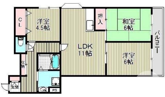 百舌鳥赤畑町の完工年月(1993年7月)築の賃貸マンションの間取り