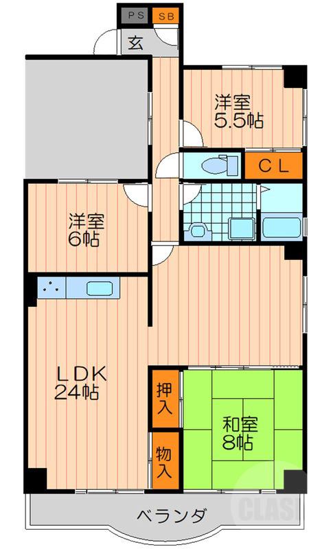 山田東の完工年月(1990年7月)築の賃貸マンションの間取り