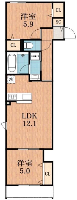 平野元町の完工年月(2026年7月)築の賃貸マンションの間取り