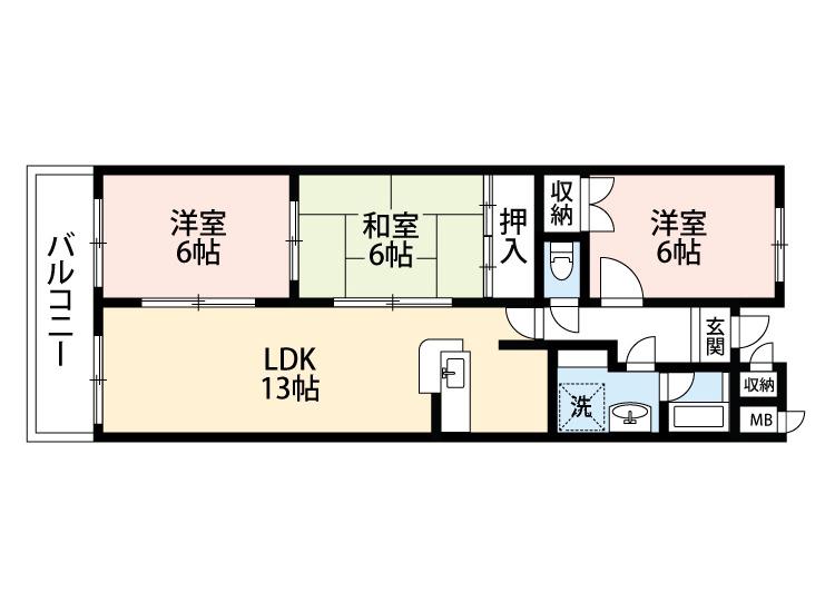 山田東の完工年月(1996年1月)築の賃貸マンションの間取り