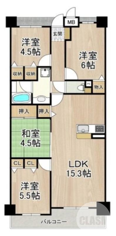 山本町の完工年月(1998年3月)築の賃貸マンションの間取り