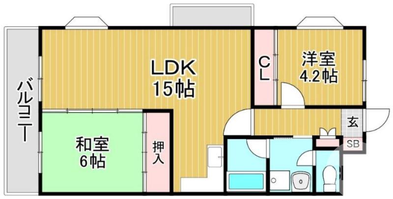 百舌鳥陵南町の完工年月(1990年4月)築の賃貸マンションの間取り