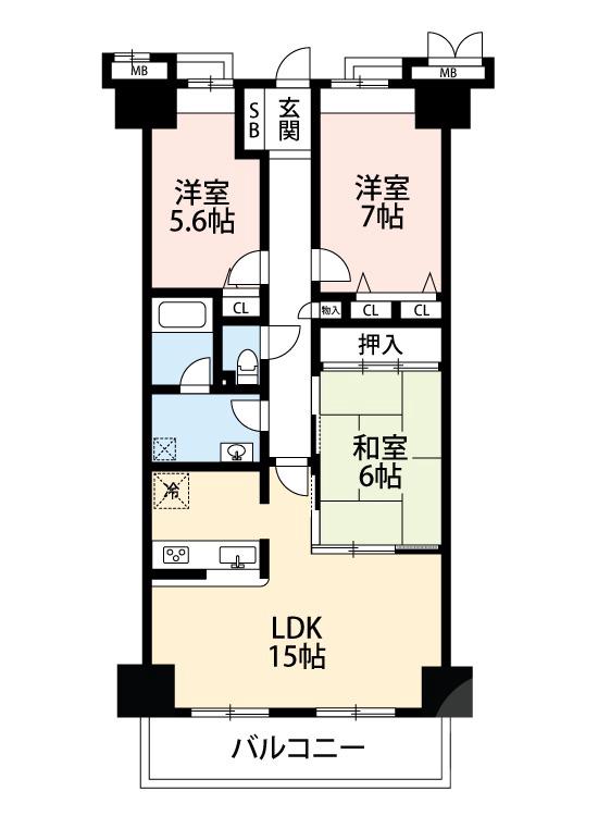 佐井寺の完工年月(1996年1月)築の賃貸マンションの間取り