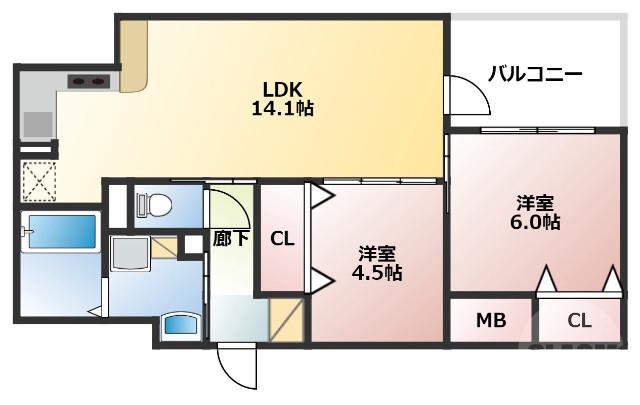新北野の完工年月(1999年3月)築の賃貸マンションの間取り