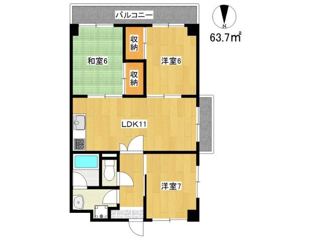津久野町の完工年月(1989年5月)築の賃貸マンションの間取り