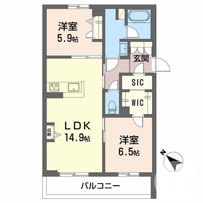 向陵東町の完工年月(2026年9月)築の賃貸マンションの間取り