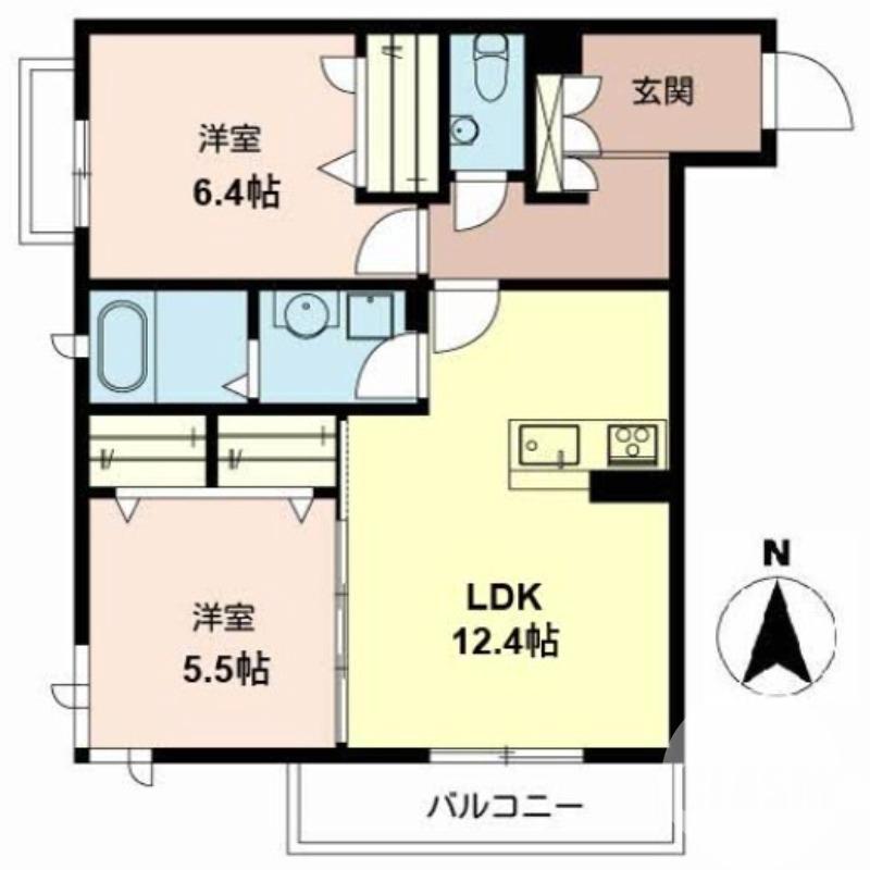 鳳北町の完工年月(2017年2月)築の賃貸マンションの間取り