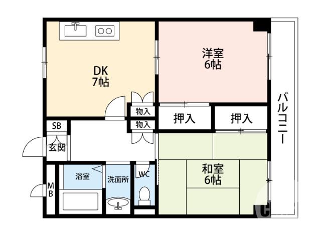 南花田町の完工年月(1990年11月)築の賃貸マンションの間取り