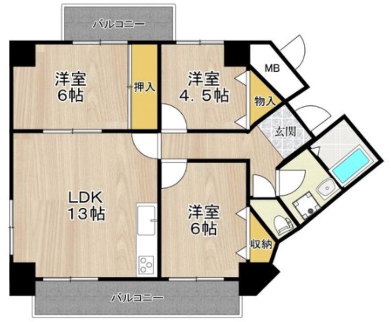 宿屋町西の完工年月(1998年3月)築の賃貸マンションの間取り