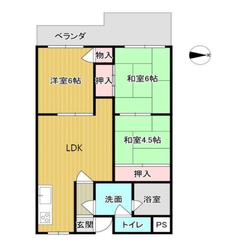 南花田町の完工年月(1989年12月)築の賃貸マンションの間取り