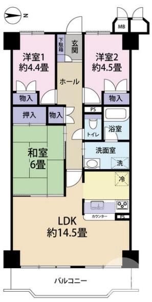 東上野芝町の完工年月(1990年5月)築の賃貸マンションの間取り