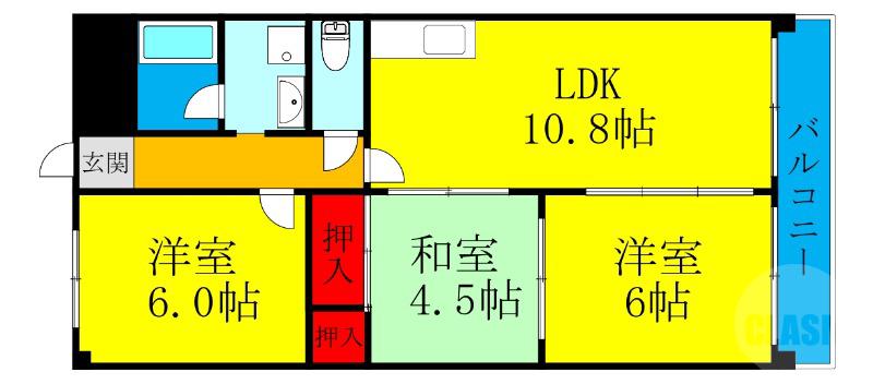 上新庄の完工年月(1984年8月)築の賃貸マンションの間取り