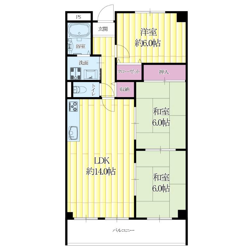 山手町の完工年月(1993年3月)築の賃貸マンションの間取り