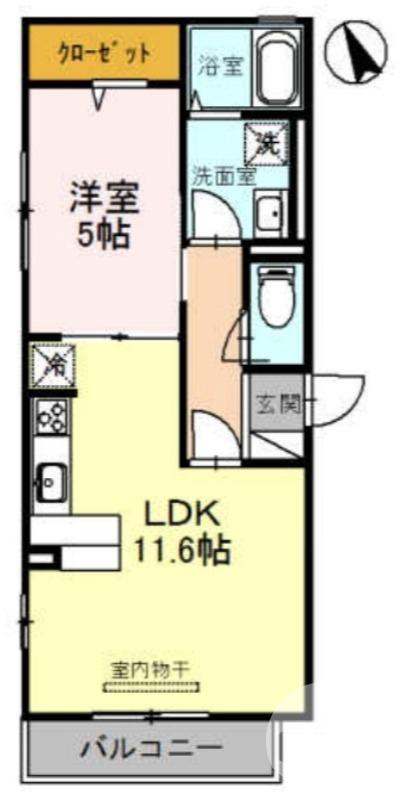向陵中町の完工年月(2016年12月)築の賃貸アパートの間取り