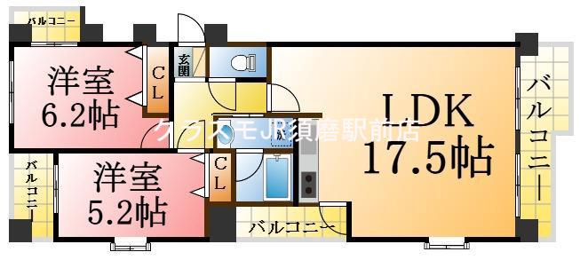 北町の完工年月（1999年3月）築の賃貸マンションの間取り