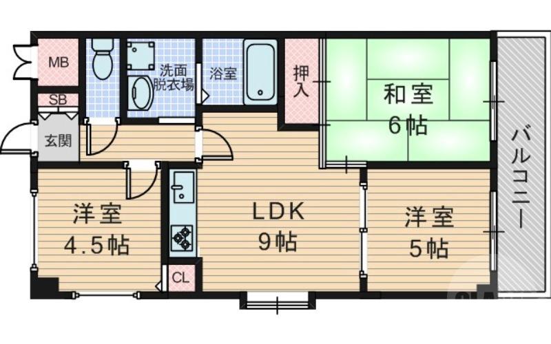 菅原の完工年月（1996年7月）築の賃貸マンションの間取り