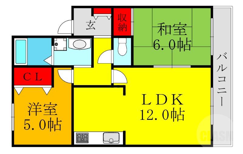 大桐の完工年月（1995年1月）築の賃貸マンションの間取り