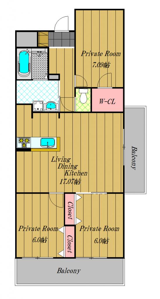 中片添町の完工年月(2006年1月)築の賃貸マンションの間取り