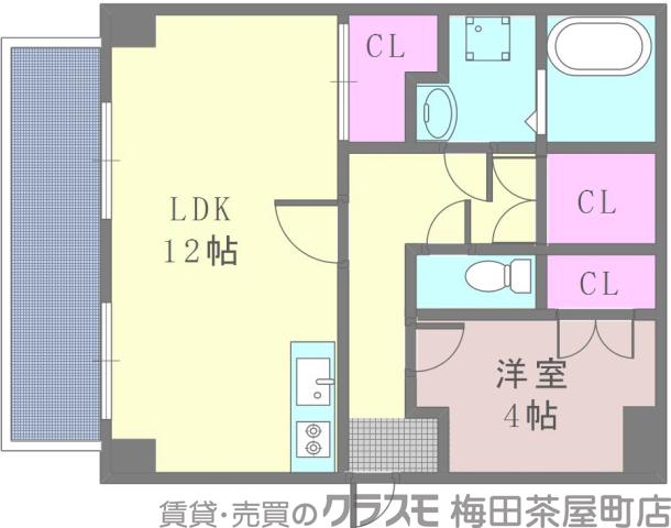 江坂町の完工年月(1990年6月)築の賃貸マンションの間取り