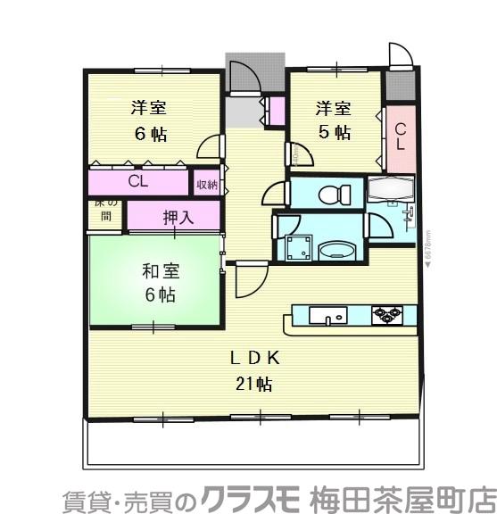 江坂町の完工年月(1990年7月)築の賃貸マンションの間取り