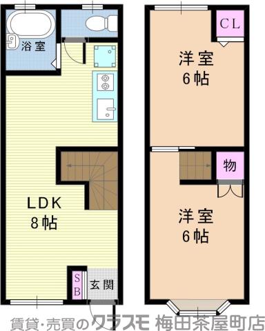 江坂町の完工年月(1965年11月)築の賃貸一戸建ての間取り