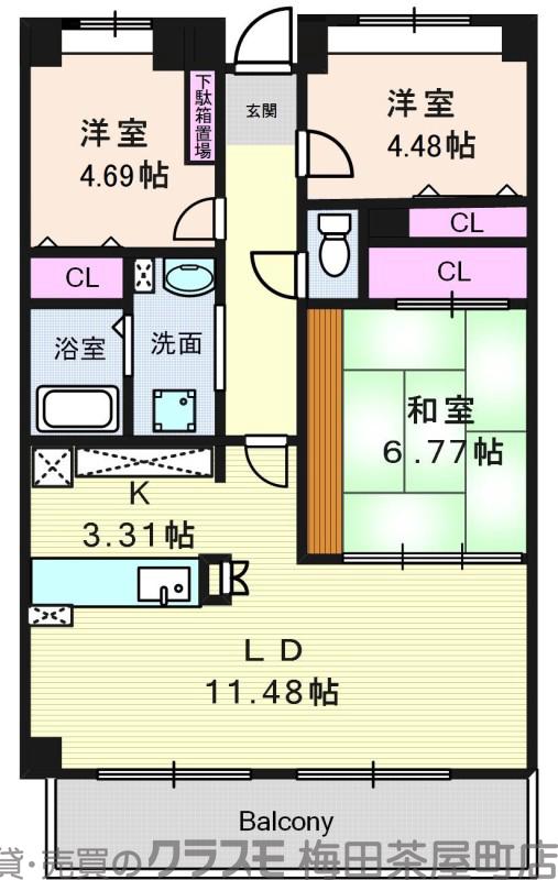 上山手町の完工年月(1996年5月)築の賃貸マンションの間取り