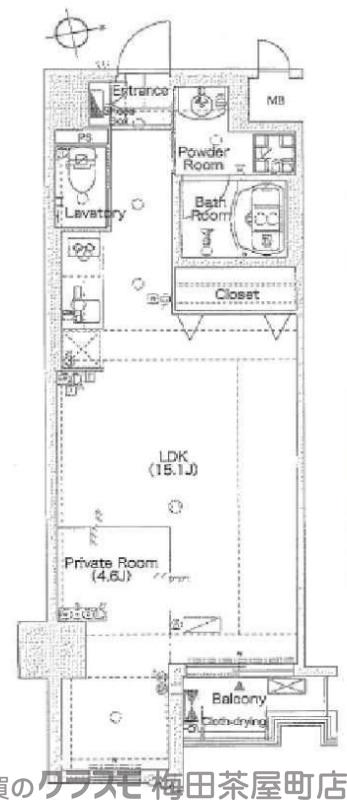 天満の完工年月(2008年11月)築の賃貸マンションの間取り