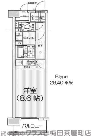 曾根崎新地の完工年月(1999年1月)築の賃貸マンションの間取り