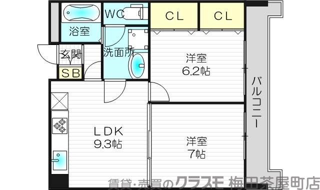 中崎西の完工年月(2001年2月)築の賃貸マンションの間取り
