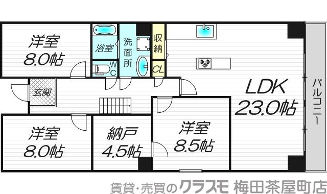 内本町の完工年月（1996年8月）築の賃貸マンションの間取り