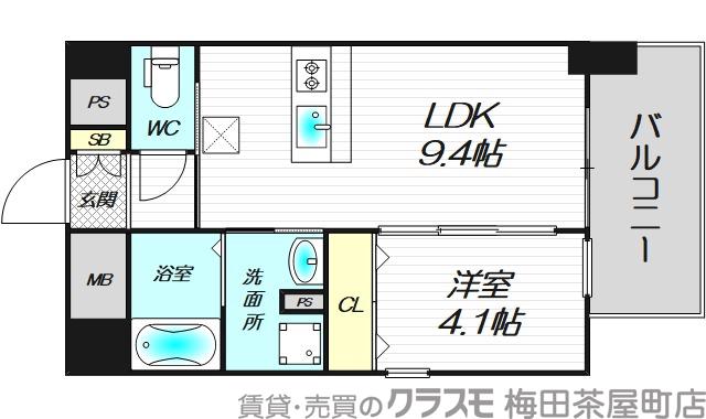西天満の完工年月(2019年12月)築の賃貸マンションの間取り