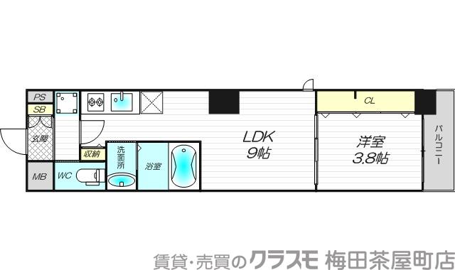 南森町の完工年月(2020年1月)築の賃貸マンションの間取り