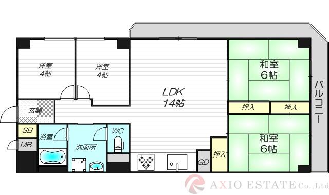 西宮原の完工年月(1975年6月)築の賃貸マンションの間取り