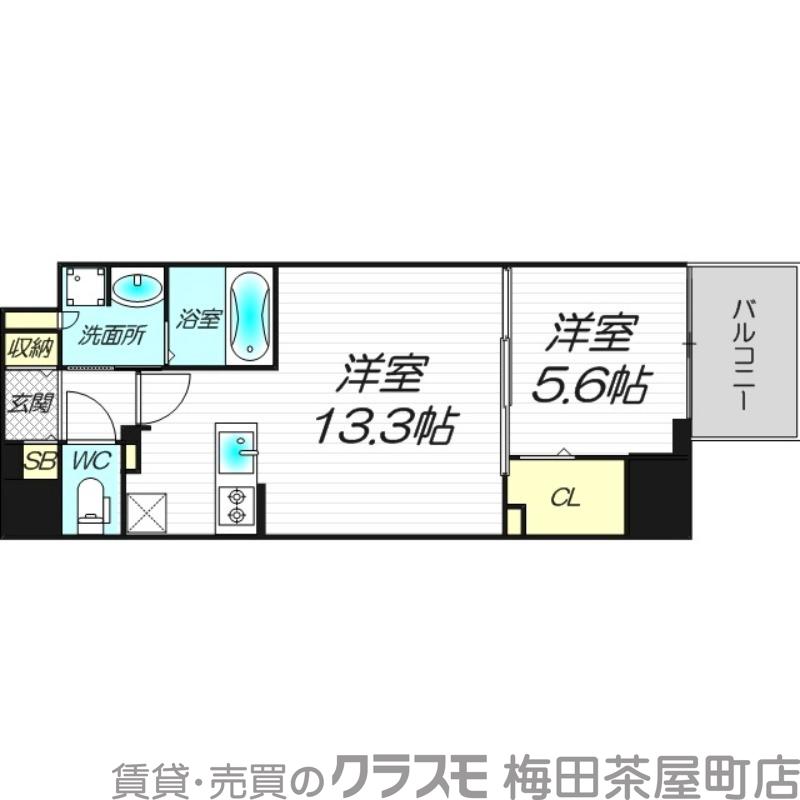 高麗橋の完工年月(2022年9月)築の賃貸マンションの間取り