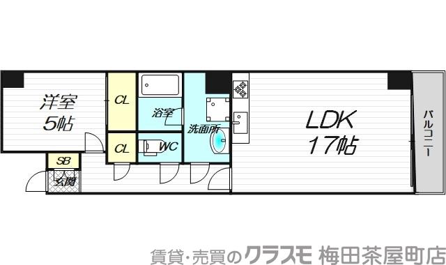 内本町の完工年月（1996年8月）築の賃貸マンションの間取り
