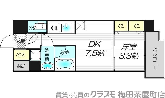 西天満の完工年月(2019年1月)築の賃貸マンションの間取り