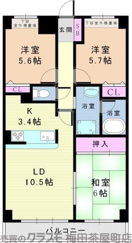 江坂町の完工年月(1996年6月)築の賃貸マンションの間取り