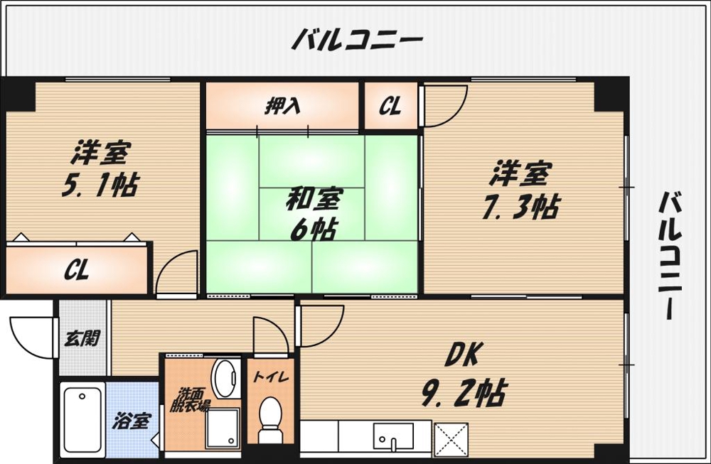 南平台の完工年月（1998年4月）築の賃貸マンションの間取り