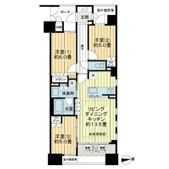 裏寺町の完工年月(2015年12月)築の賃貸マンションの間取り