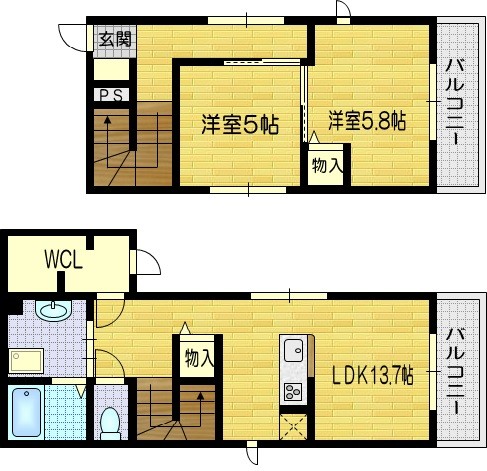 上五条町の完工年月(2015年7月)築の賃貸アパートの間取り
