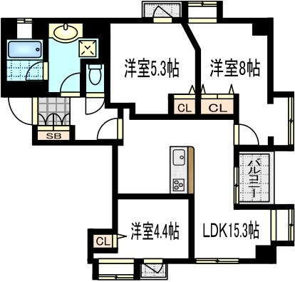 丸屋町の完工年月(2015年11月)築の賃貸マンションの間取り