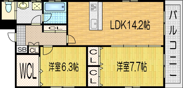 松屋町の完工年月(2021年1月)築の賃貸マンションの間取り