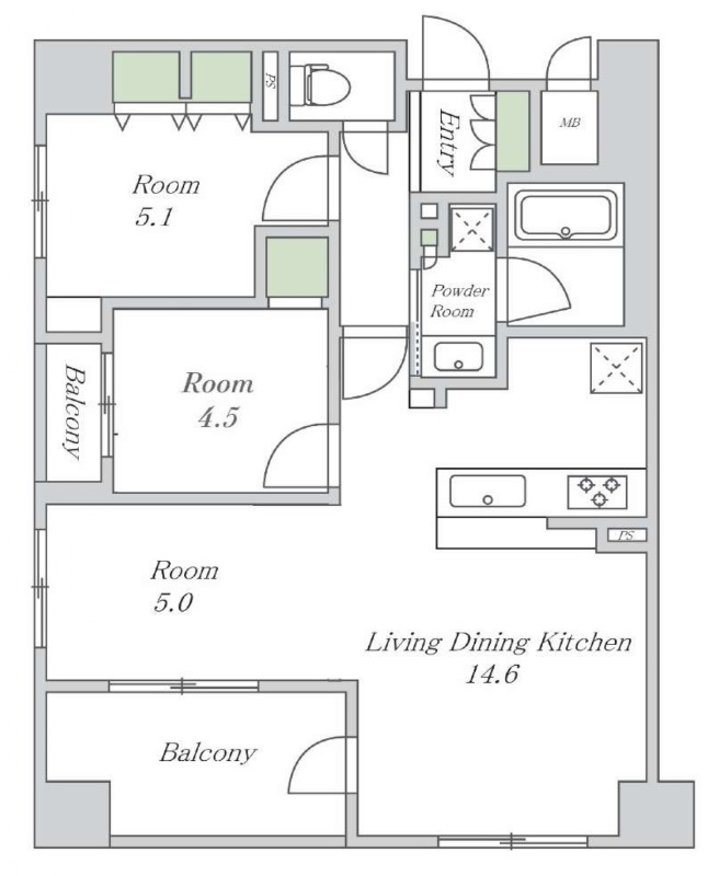 下松屋町の完工年月(2014年12月)築の賃貸マンションの間取り